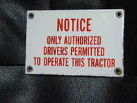 $OLD Notice Operate Tractor Small Porcelain Sign