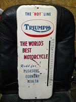$OLD Triumph Motorcycles Thermometer Tin Sign