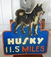 $OLD Diecut Husky 11.5 Miles Sign w/ Dog