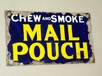 $OLD Chew Mail Pouch Tobacco Porcelain Door Push Sign
