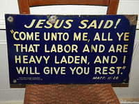 Neat Porcelain Sign "Give you Rest" from the book of Matthew